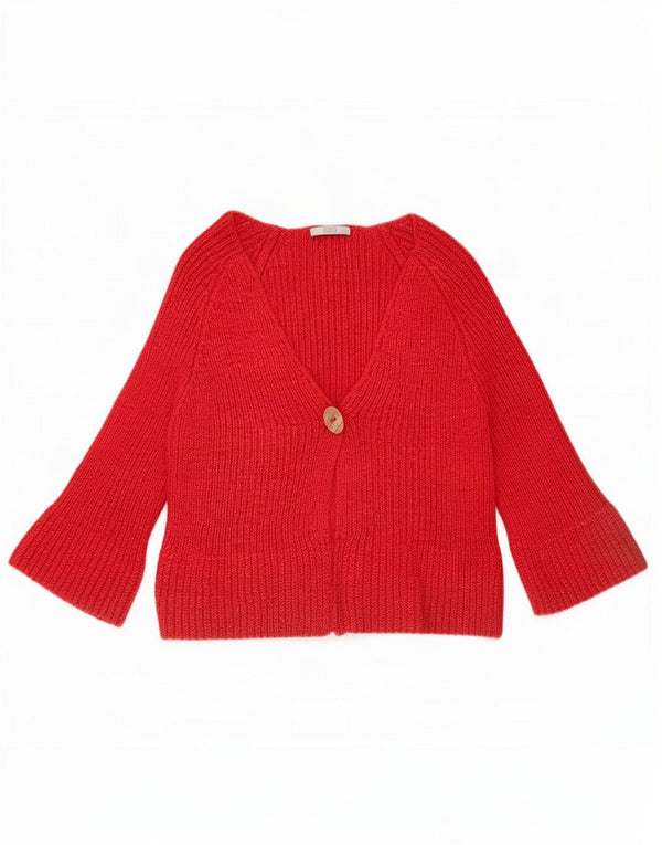 Suéter cardigã feminino de manga 3/4 da Marks & Spencer Reino Unido 14 acrílico vermelho médio