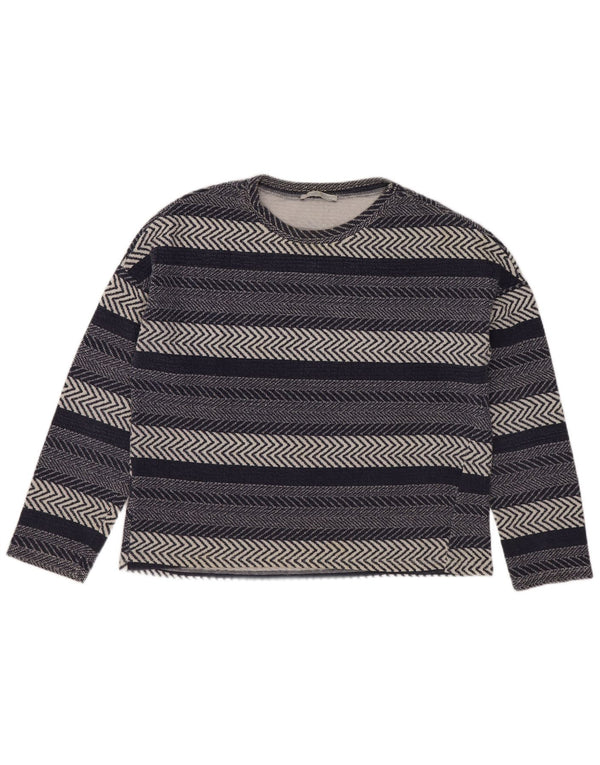 Zara Womens Trafaluc Top manga comprida Reino Unido 10 pequeno listrado azul marinho