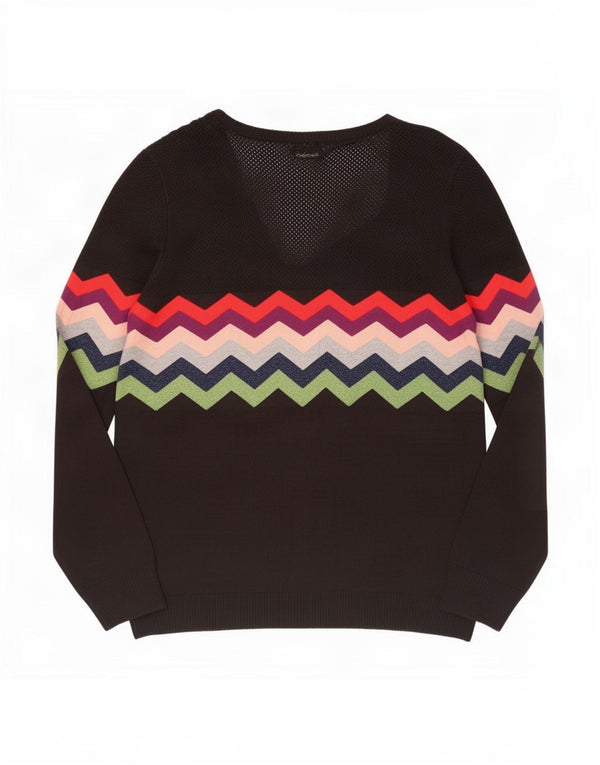 Suéter feminino Desigual com decote em V UK 18 XL preto Chevron Viscose