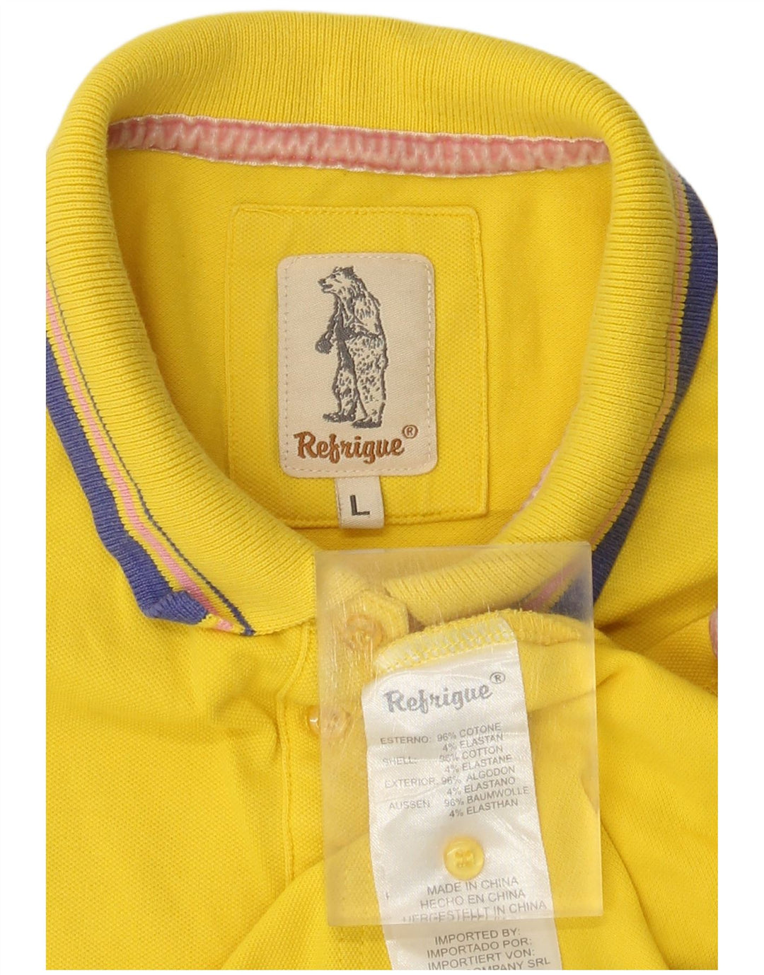 Camisa polo feminina Refrigue UK 14 grande algodão amarelo