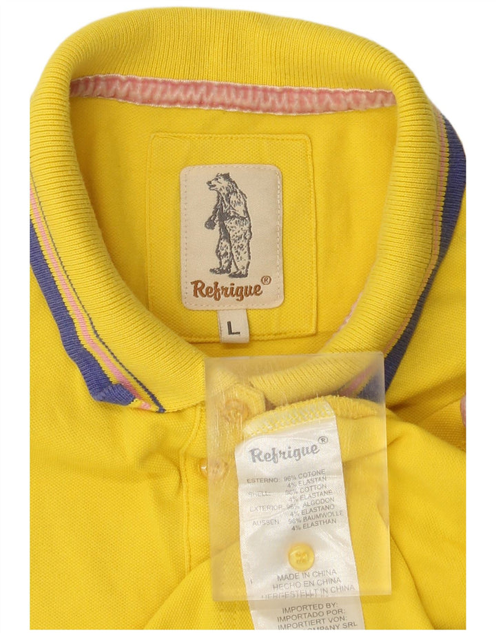 Camisa polo feminina Refrigue UK 14 grande algodão amarelo