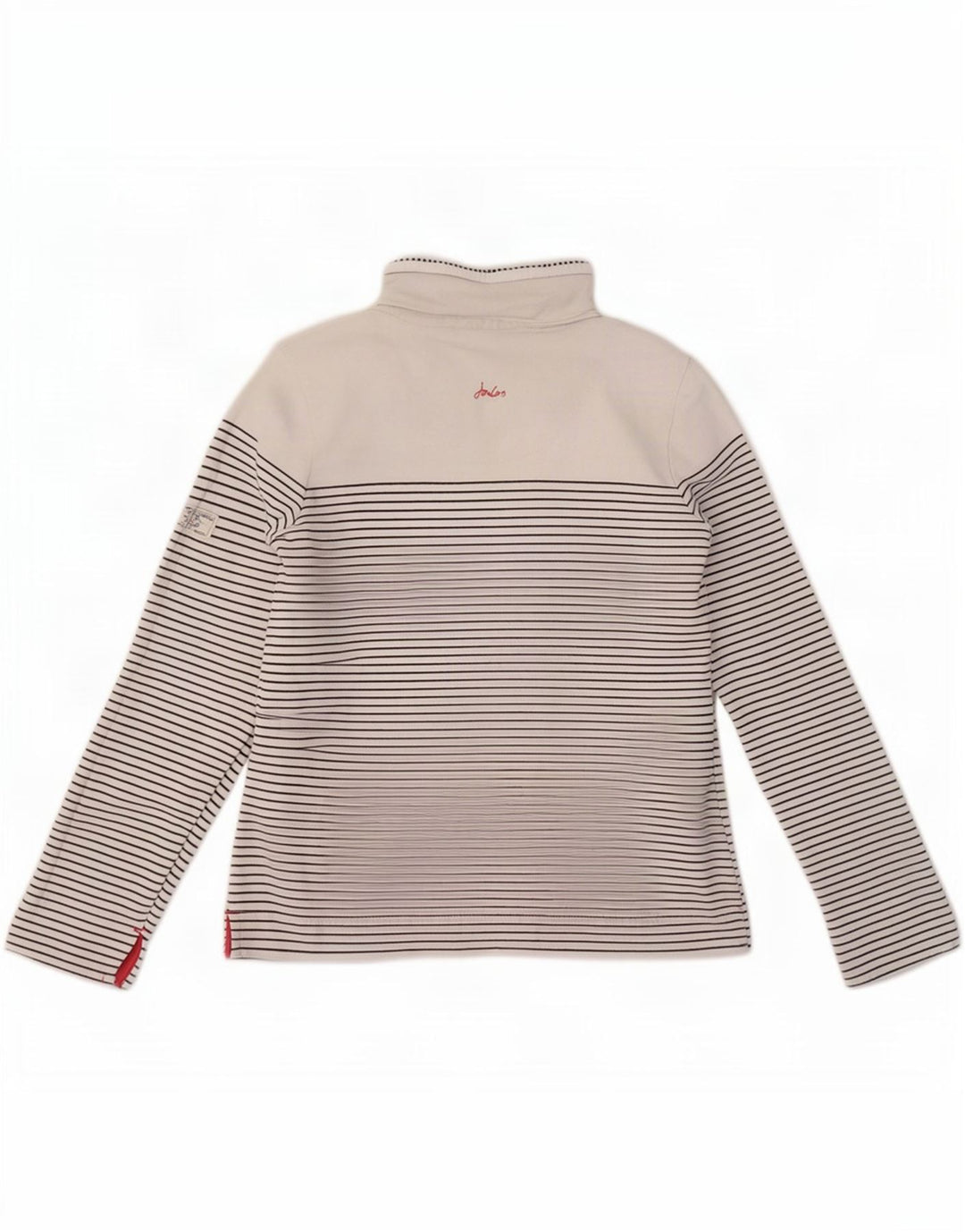 Suéter feminino Joules com gola redonda e botão UK 8 pequeno algodão listrado branco