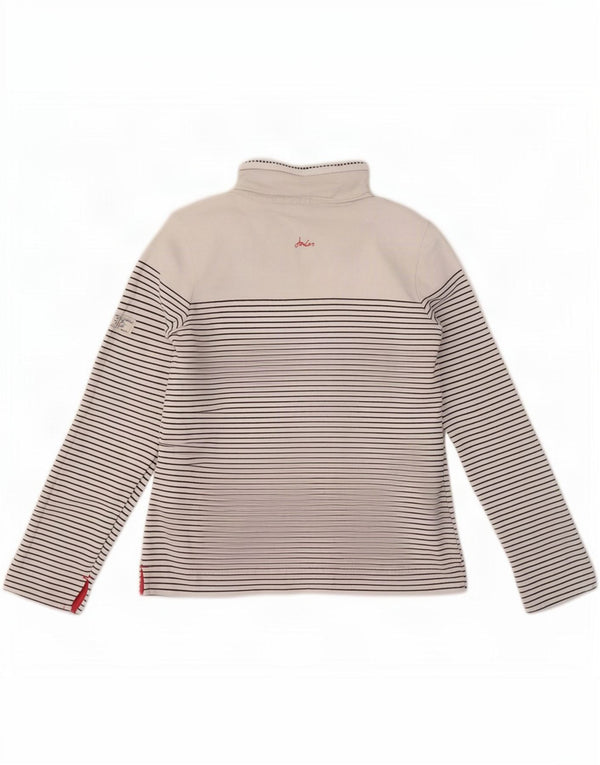 Suéter feminino Joules com gola redonda e botão UK 8 pequeno algodão listrado branco