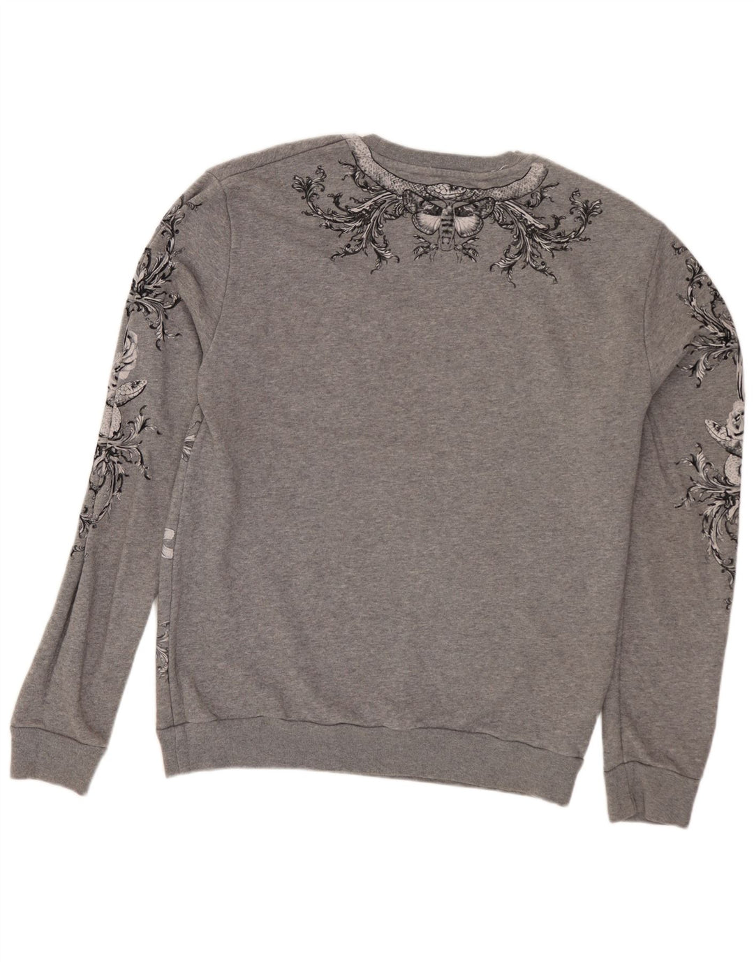 Zara moletom gráfico masculino jumper médio cinza floral algodão