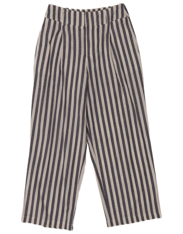 Calça feminina Zara cintura alta cortada XS W24 L24 listrada azul marinho