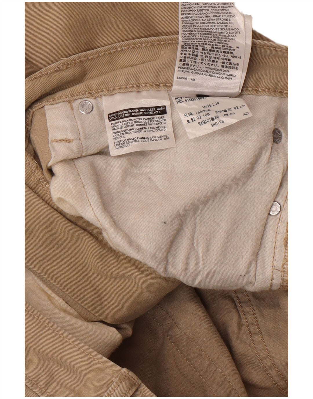 Calça masculina reta casual LEVI'S W39 L29 algodão bege