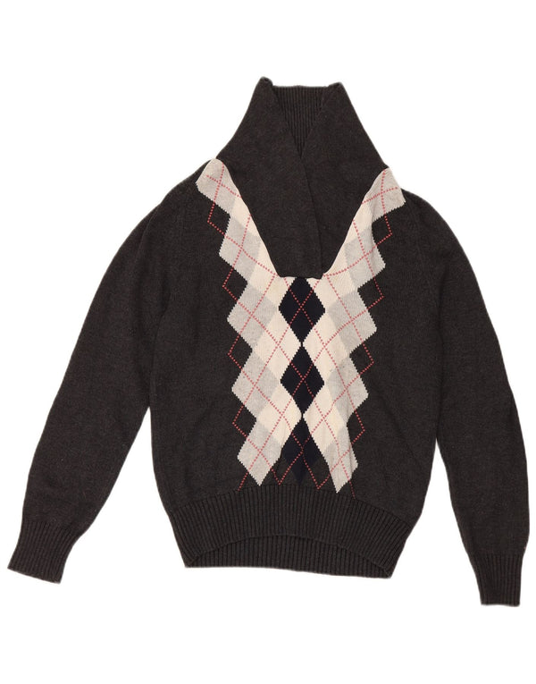 Tommy Hilfiger Suéter feminino com gola xale UK 14 grande cinza