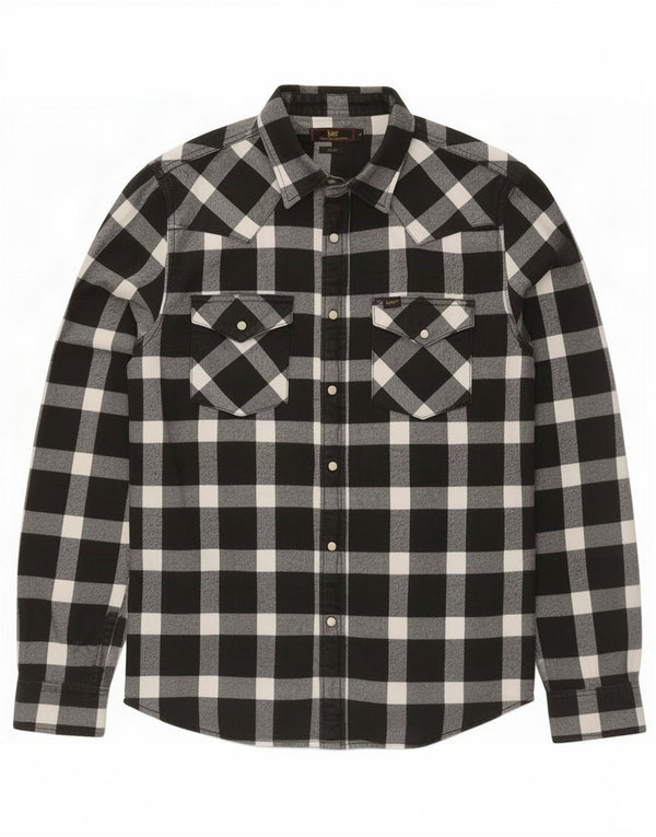 Camisa masculina Lee de flanela slim fit, algodão xadrez preto médio