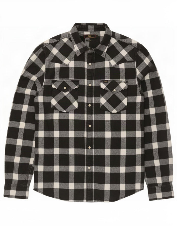 Camisa masculina Lee de flanela slim fit, algodão xadrez preto médio