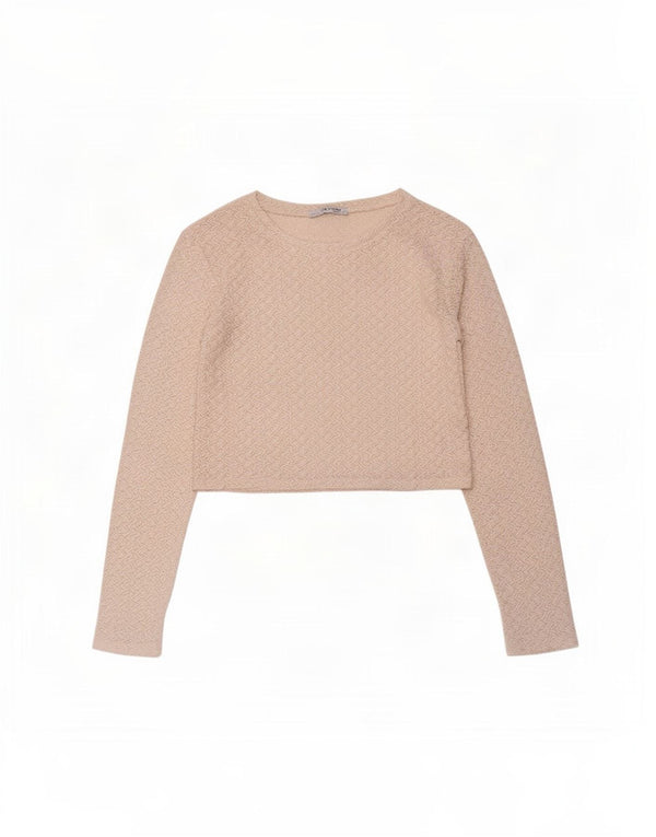 Zara Womens Trafaluc Crop Transparente Top UK 8 Pequeno Chevron Branco