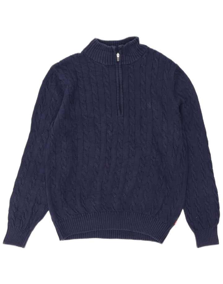 Suéter masculino Izod com zíper e gola alta de algodão azul marinho médio