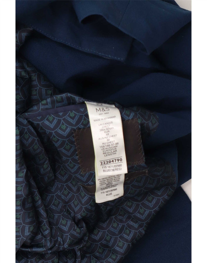 Jaqueta blazer masculina de 2 botões Marks & Spencer Reino Unido 38 poliéster azul médio