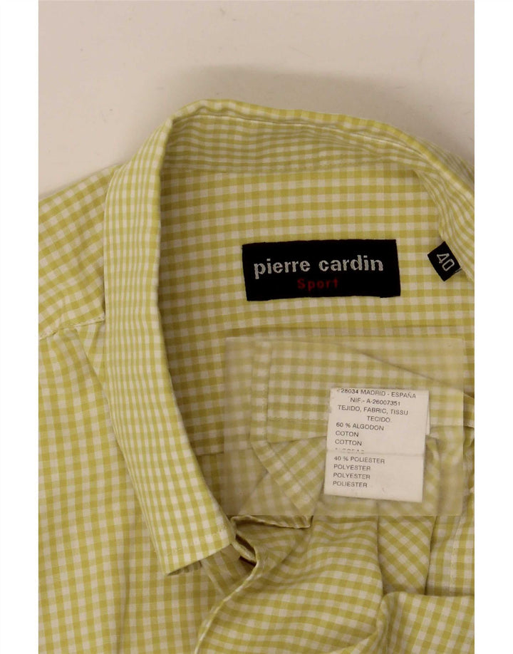 Camisa masculina de manga curta Pierre Cardin tamanho 40 algodão guingão amarelo médio