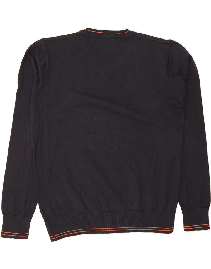 JACK & JONES Mens V-Neck Jumper Sweater Large Navy Blue Cotton Vintage Jack & Jones and Second-Hand Jack & Jones from Messina Hembry 