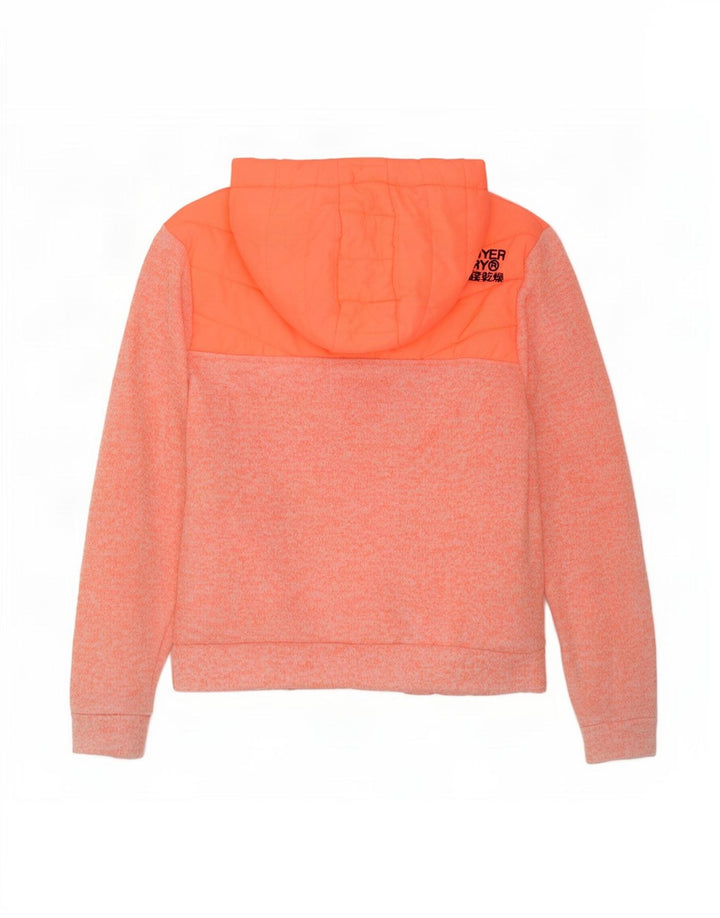 Suéter feminino Superdry com capuz e zíper Reino Unido 16 grande poliéster manchado laranja