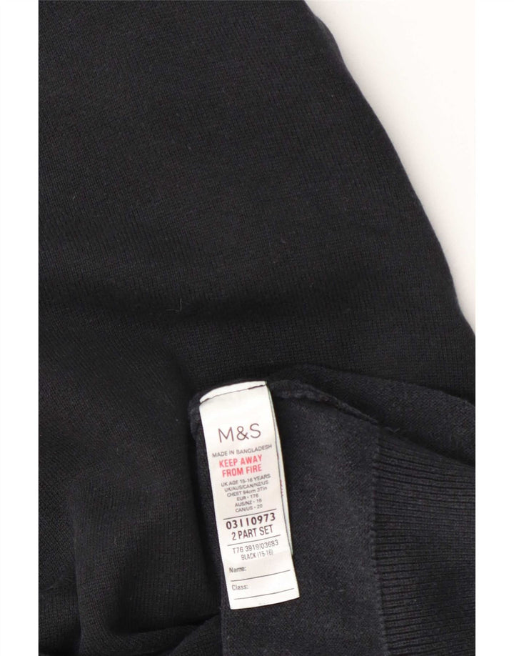Suéter Marks & Spencer Boys com decote em V 15-16 anos algodão preto