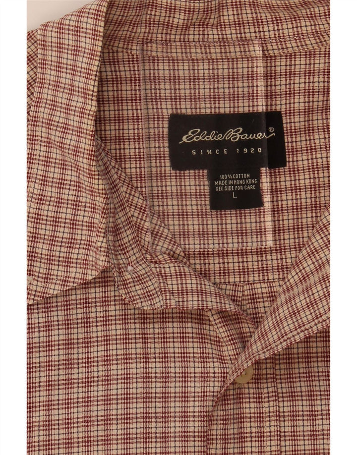EDDIE BAUER Camisa masculina de manga curta grande algodão xadrez marrom