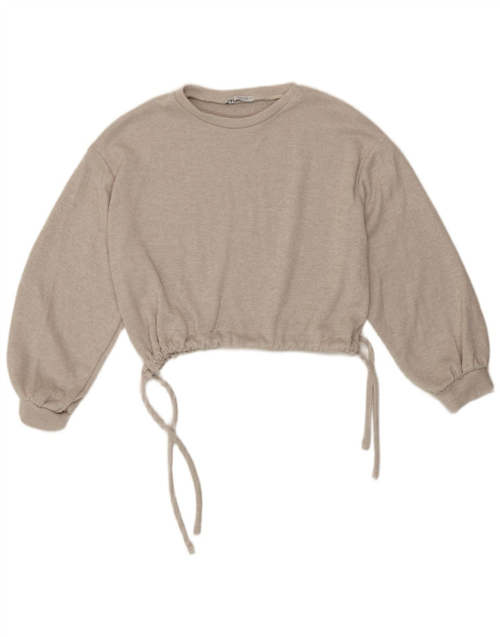 Blusa feminina Zara Top UK 16 grande poliéster manchado cinza