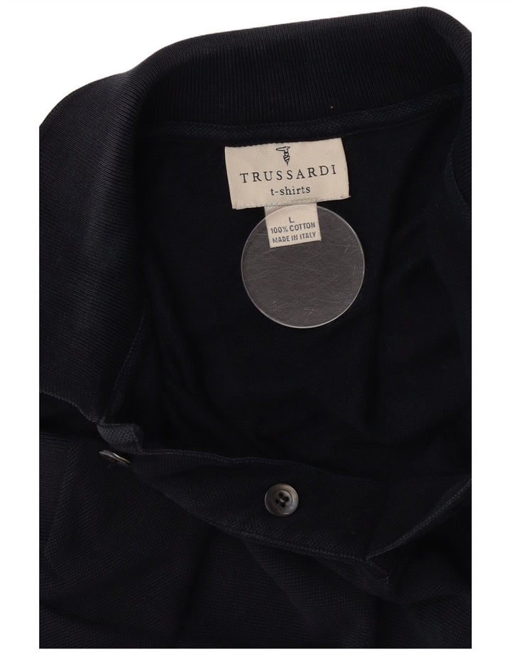 Camisa polo masculina Trussardi grande algodão azul marinho