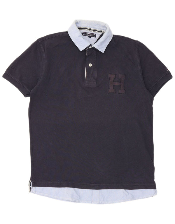 Camisa polo masculina Tommy Hilfiger gráfica média azul marinho algodão colorblock