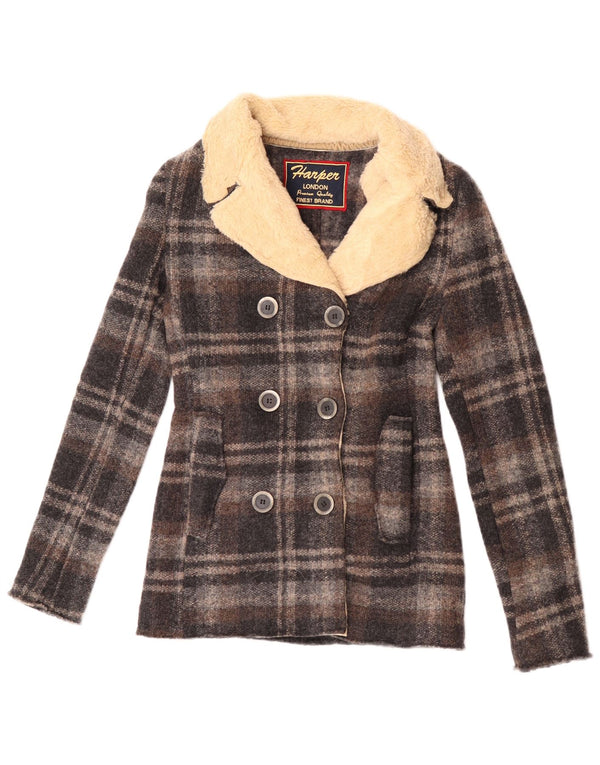 Casaco feminino vintage Pea IT 42 lã xadrez cinza médio