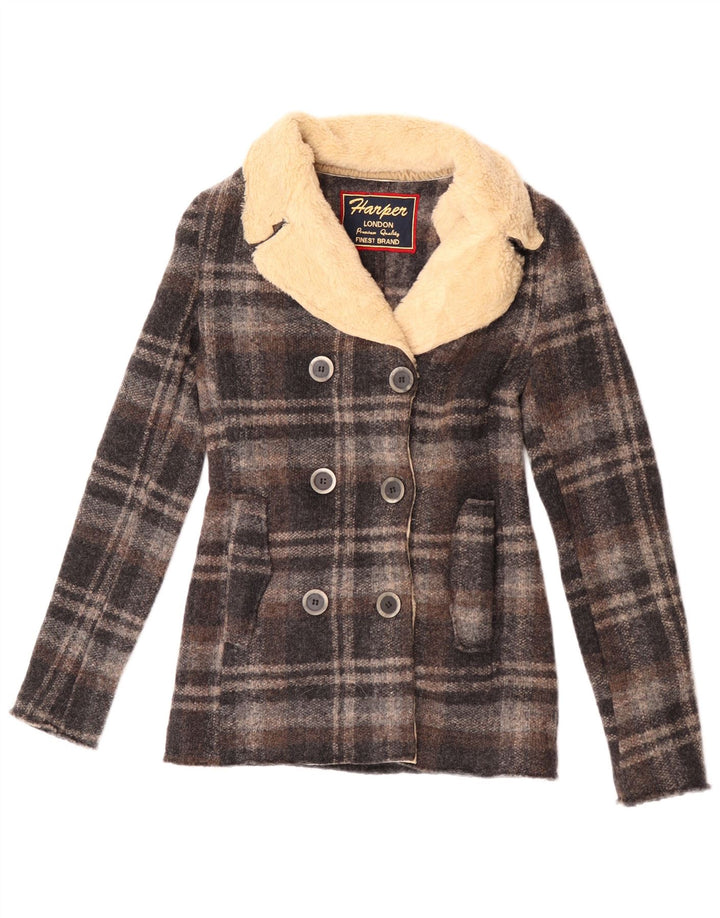 Casaco feminino vintage Pea IT 42 lã xadrez cinza médio