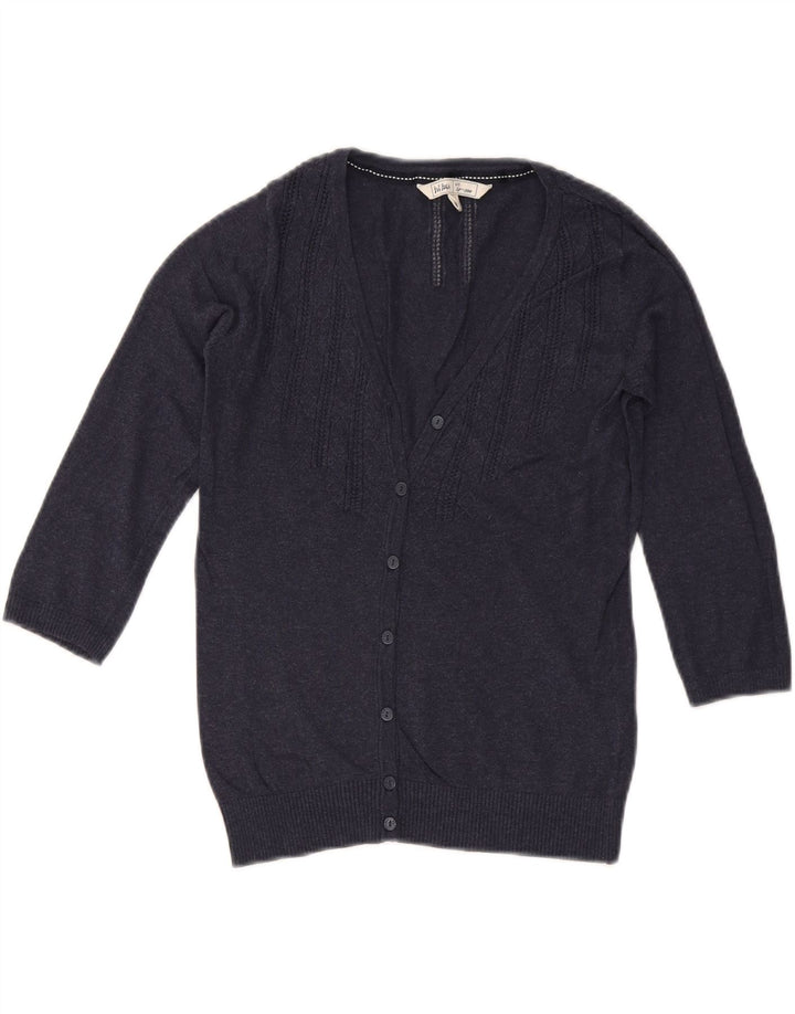 Suéter cardigã feminino de manga 3/4 FAT FACE Reino Unido 8 pequeno algodão azul marinho