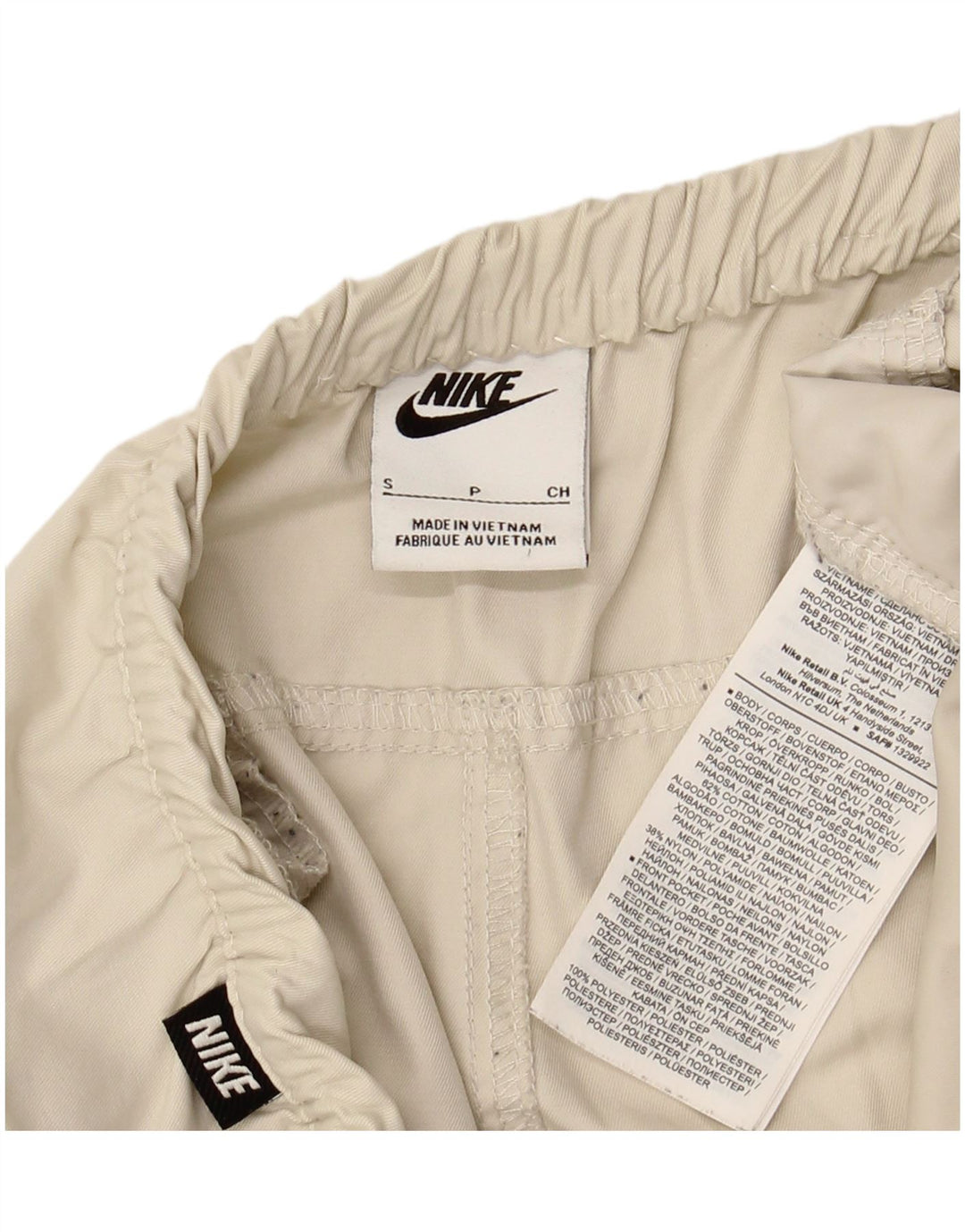 Calças cortadas cargo masculinas NIKE pequenas W29 L25 algodão bege