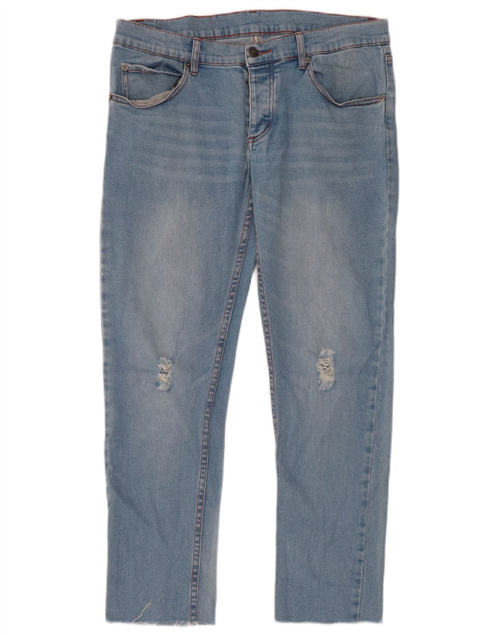 CHEAP MONDAY Calça jeans slim masculina desgastada W32 L28 algodão azul