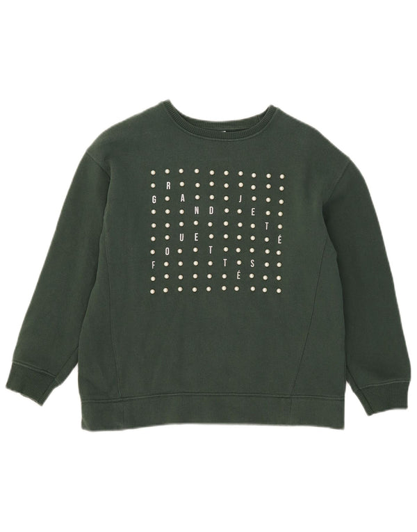 Zara Girls Graphic Moletom Jumper 9-10 Anos Algodão Verde