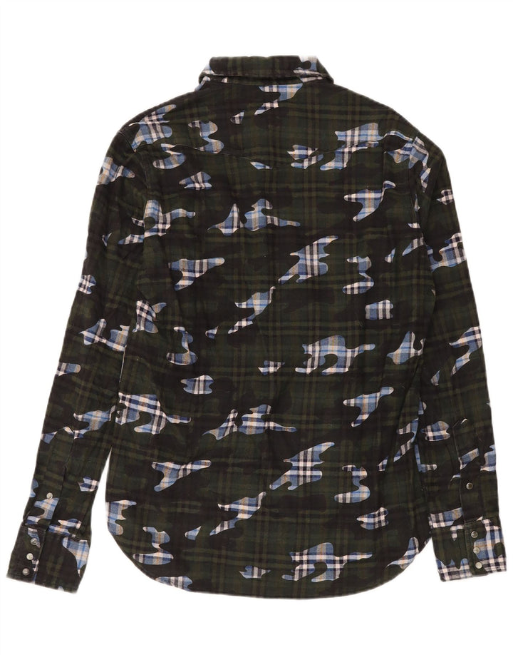 Camisa masculina vintage tamanho 39 algodão xadrez verde médio