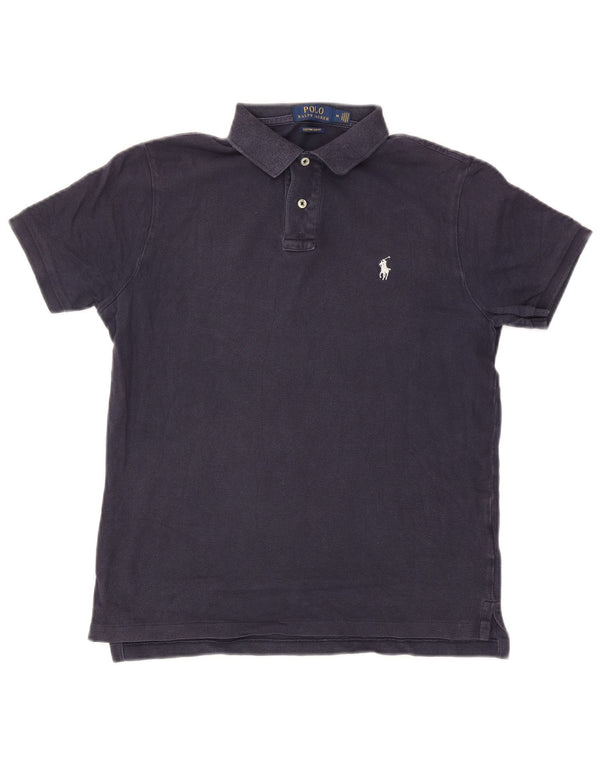 Polo Ralph Lauren Mens Custom Slim Fit Camisa Média Azul Marinho Algodão