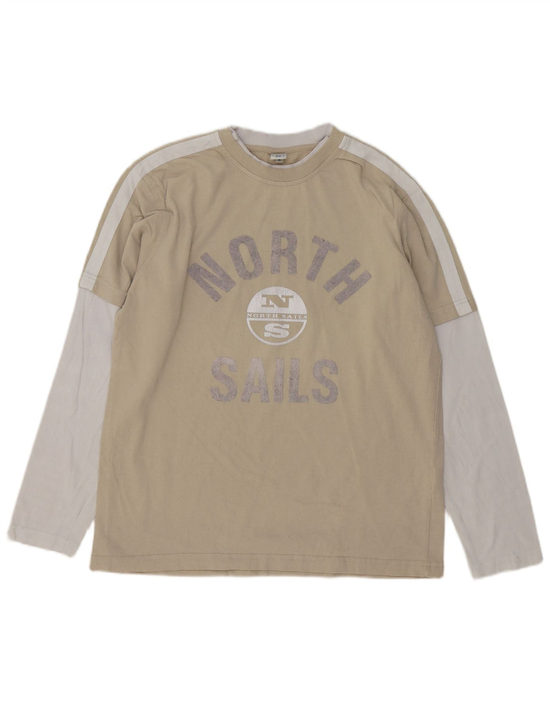 Top gráfico masculino North Sails manga comprida algodão colorblock bege médio