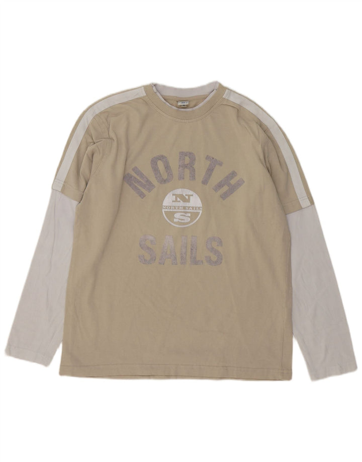 Top gráfico masculino North Sails manga comprida algodão colorblock bege médio