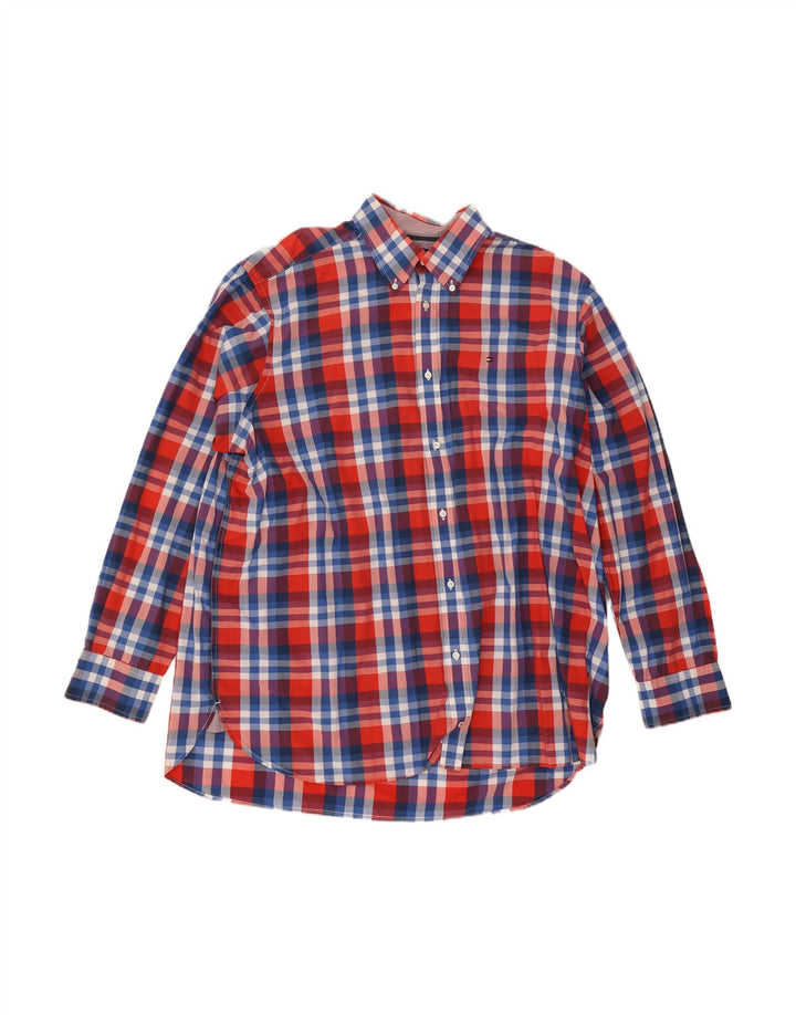 Camisa masculina TOMMY HILFIGER de ajuste regular 2XL algodão xadrez vermelho