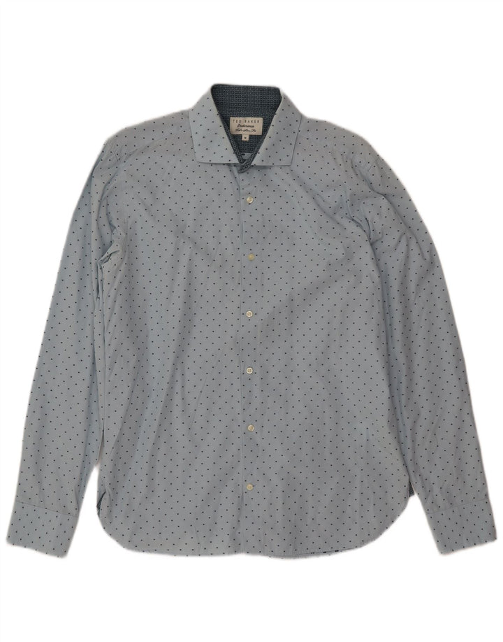 Camisa masculina slim fit TED BAKER tamanho 16 grande algodão com bolinhas azuis