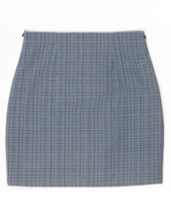 Mini saia feminina Guess UK 10 pequena W28 poliéster xadrez azul