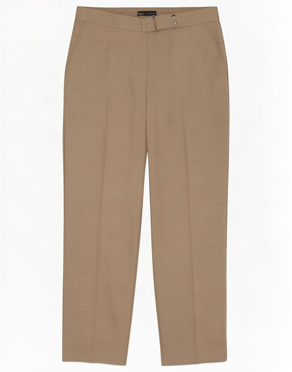 Calça feminina de terno reto Marks & Spencer Reino Unido 12 médio W30 L28 bege