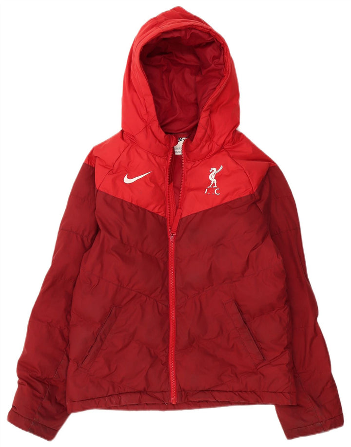 Jaqueta acolchoada com capuz Nike Boys 12-13 anos grande poliéster colorblock vermelho