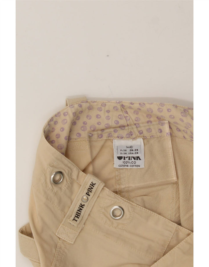 THINK PINK Womens Straight Capri Trousers W26 L23 Beige Cotton Vintage Think Pink and Second-Hand Think Pink from Messina Hembry 