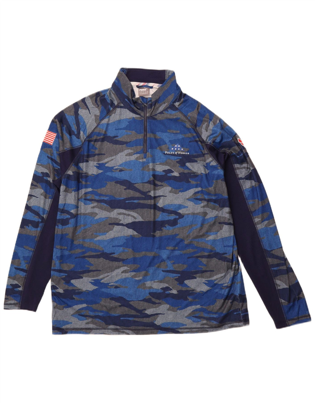PUMA Mens Zip Neck Top Manga Longa 2XL Azul Camuflagem Poliéster