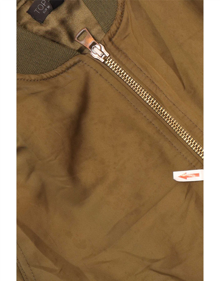 Jaqueta bomber feminina Topshop Reino Unido 8 poliéster cáqui pequeno