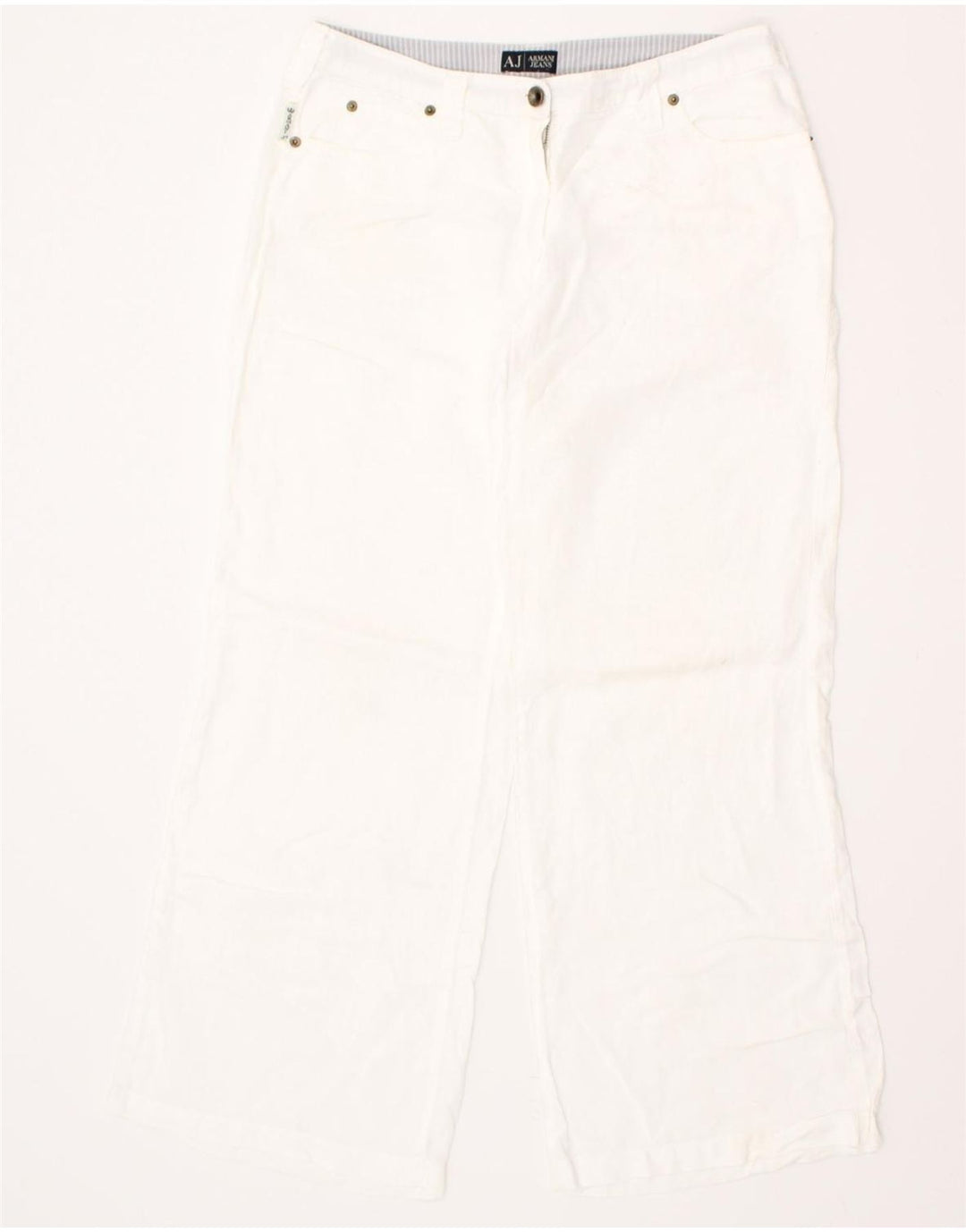ARMANI Womens Straight Casual Trousers W32 L30 White Linen Vintage Armani and Second-Hand Armani from Messina Hembry 
