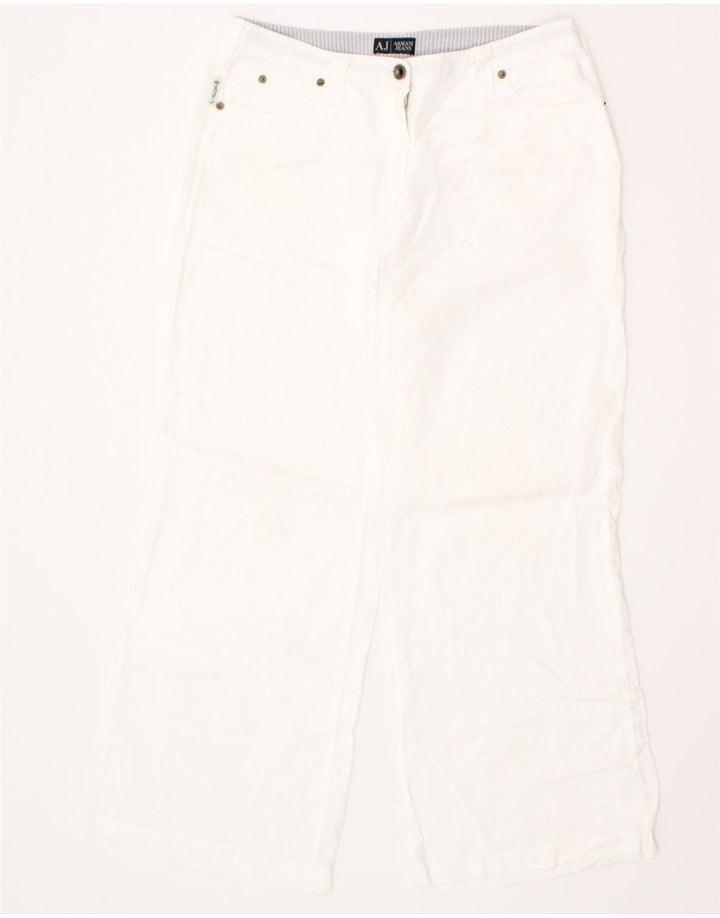 ARMANI Womens Straight Casual Trousers W32 L30 White Linen Vintage Armani and Second-Hand Armani from Messina Hembry 