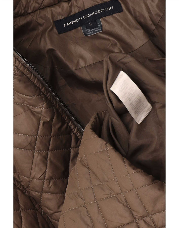 Casaco acolchoado acolchoado com capuz feminino French Connection Reino Unido 10 pequeno marrom