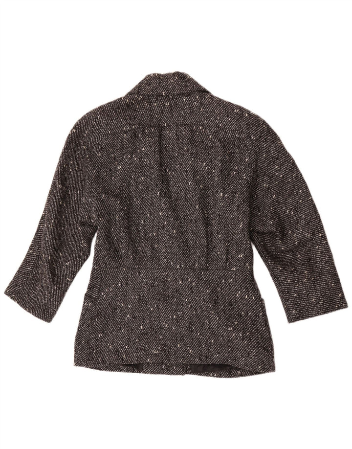 Jaqueta blazer feminina vintage com peito duplo UE 42 grande lã manchada preta