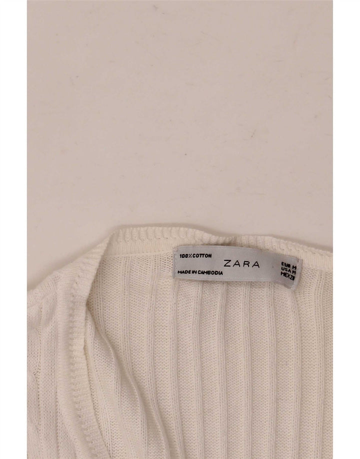 Suéter cardigã feminino Zara Reino Unido 12 algodão branco médio