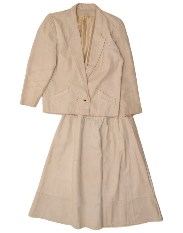Conjunto de saia feminina vintage de couro de 2 peças Reino Unido 12 médio W26 branco