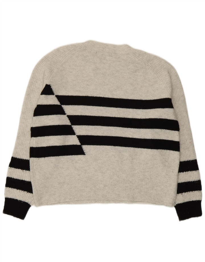 Suéter feminino Marks & Spencer com gola redonda UK 14 listrado cinza médio