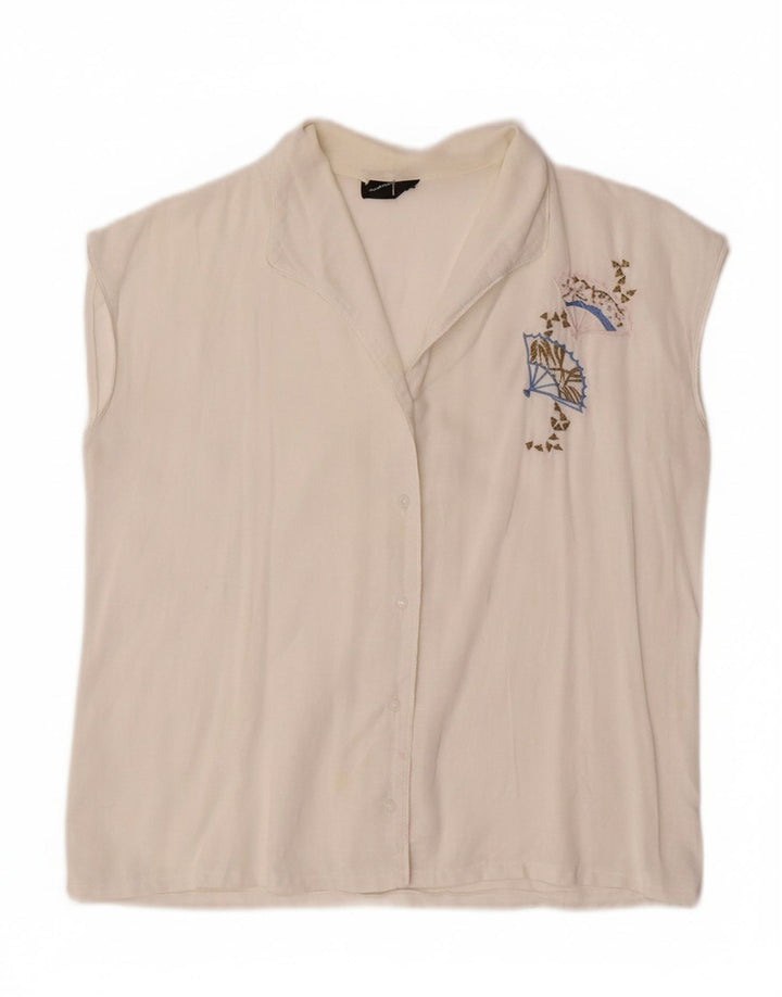 Blusa feminina sem mangas VINTAGE UK 14 médio branco